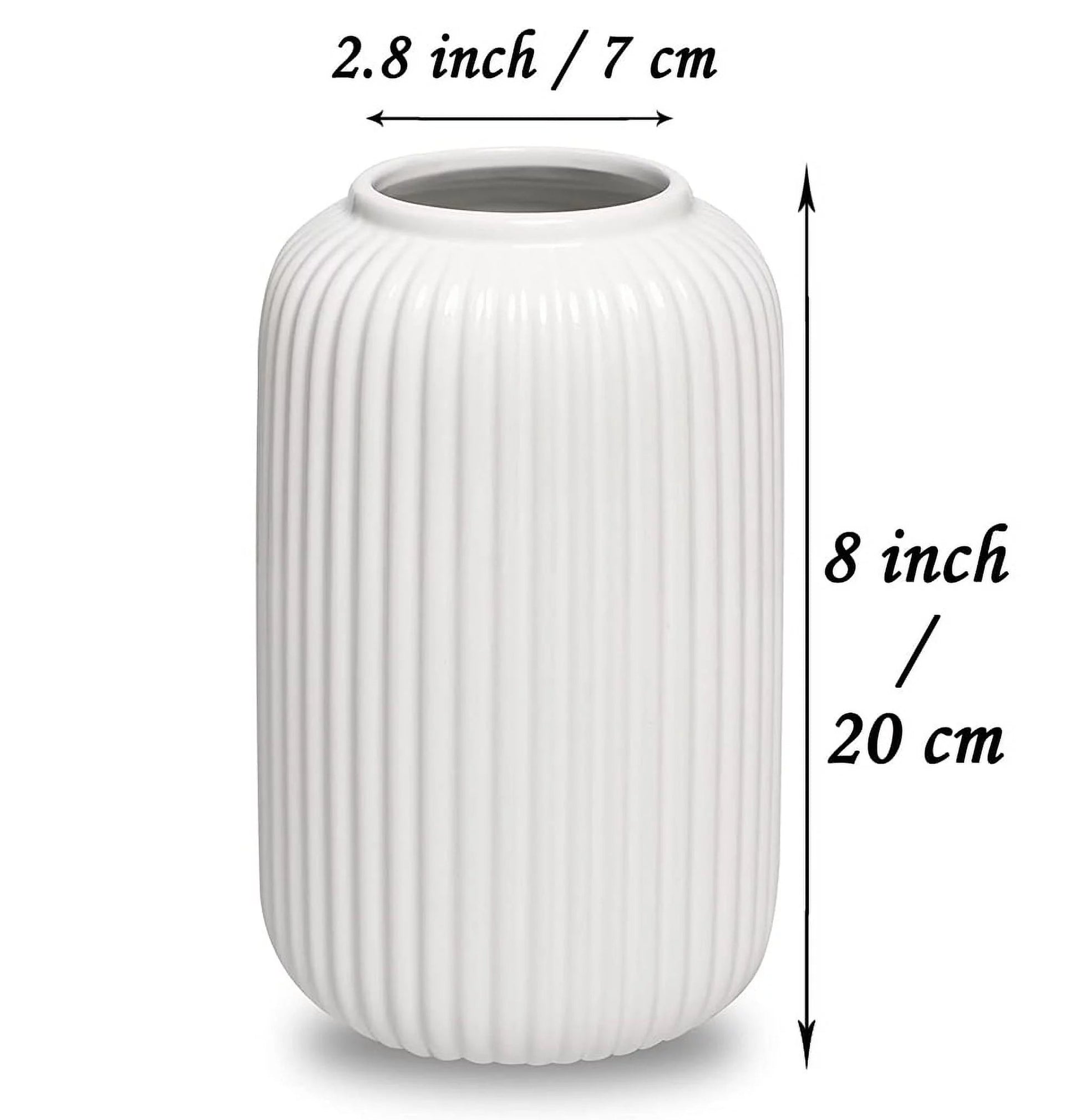 8 Inch White Ceramic Vase for Flowers & Pampas Grass, Simple Modern Decorative Vases for Home Decor Table Centerpieces