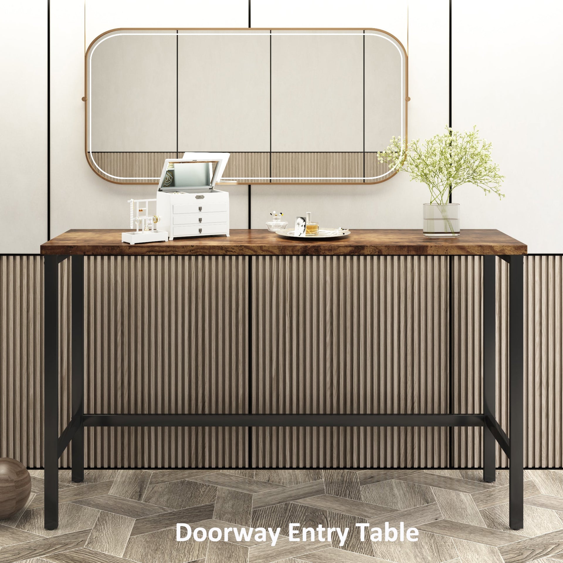 TOPMAX Counter Height Extra Long Dining Table Set with 3 Stools Pub Kitchen Set Side Table with Footrest Brown