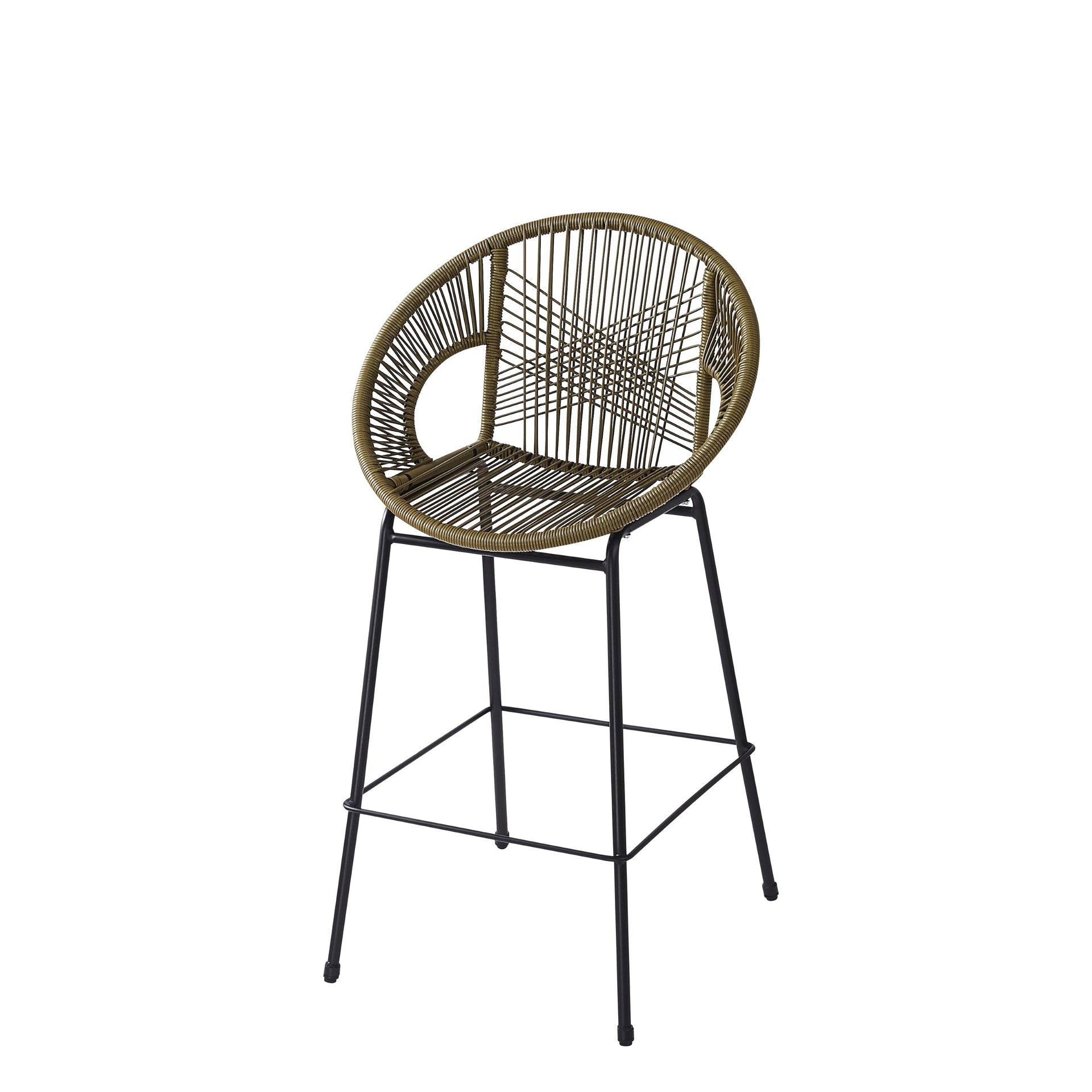 Ferrara Outdoor Patio Green Faux Wicker Barstool Set with Ergonomic Design and Durable PE Material