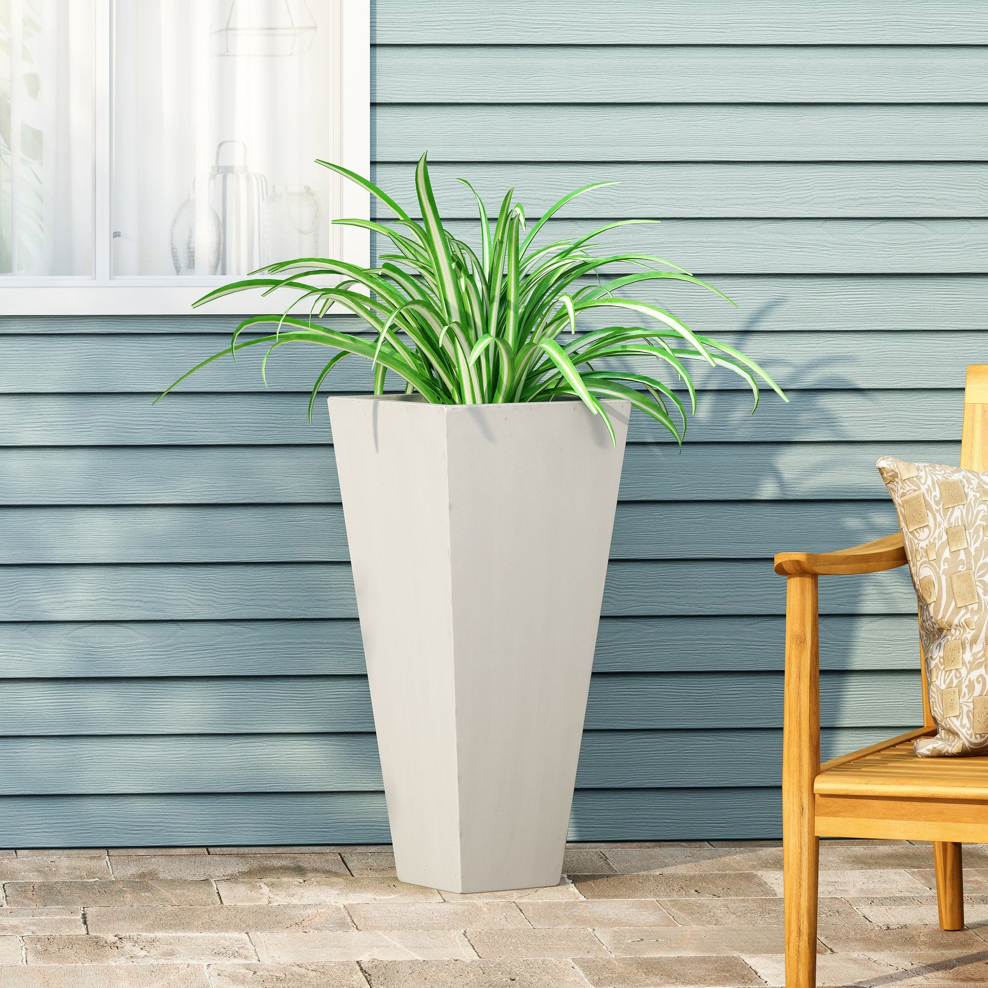 13' x 28.5' Modern Outdoor MGO Cast Stone Planter, White