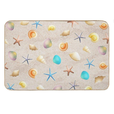 Collection of Shells on Sand And Starfish Bath Mat
