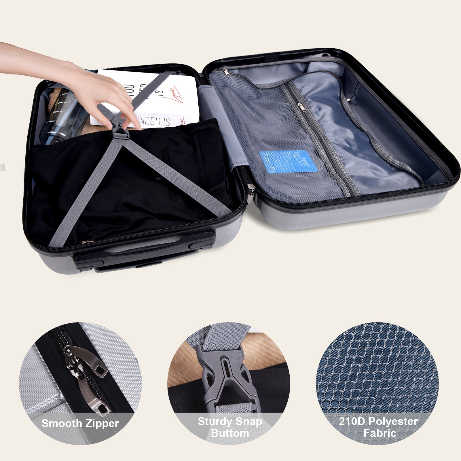Luggage Suitcase 3 Piece Sets Hardside Carry-on luggage with Spinner Wheels 20