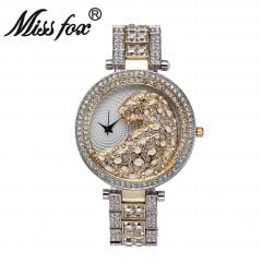 MISSFOX V227 Women Quartz Watch Fashion Bling Casual Ladies Watch Female Quartz Gold Watch Crystal Diamond Leopard For Women Clock