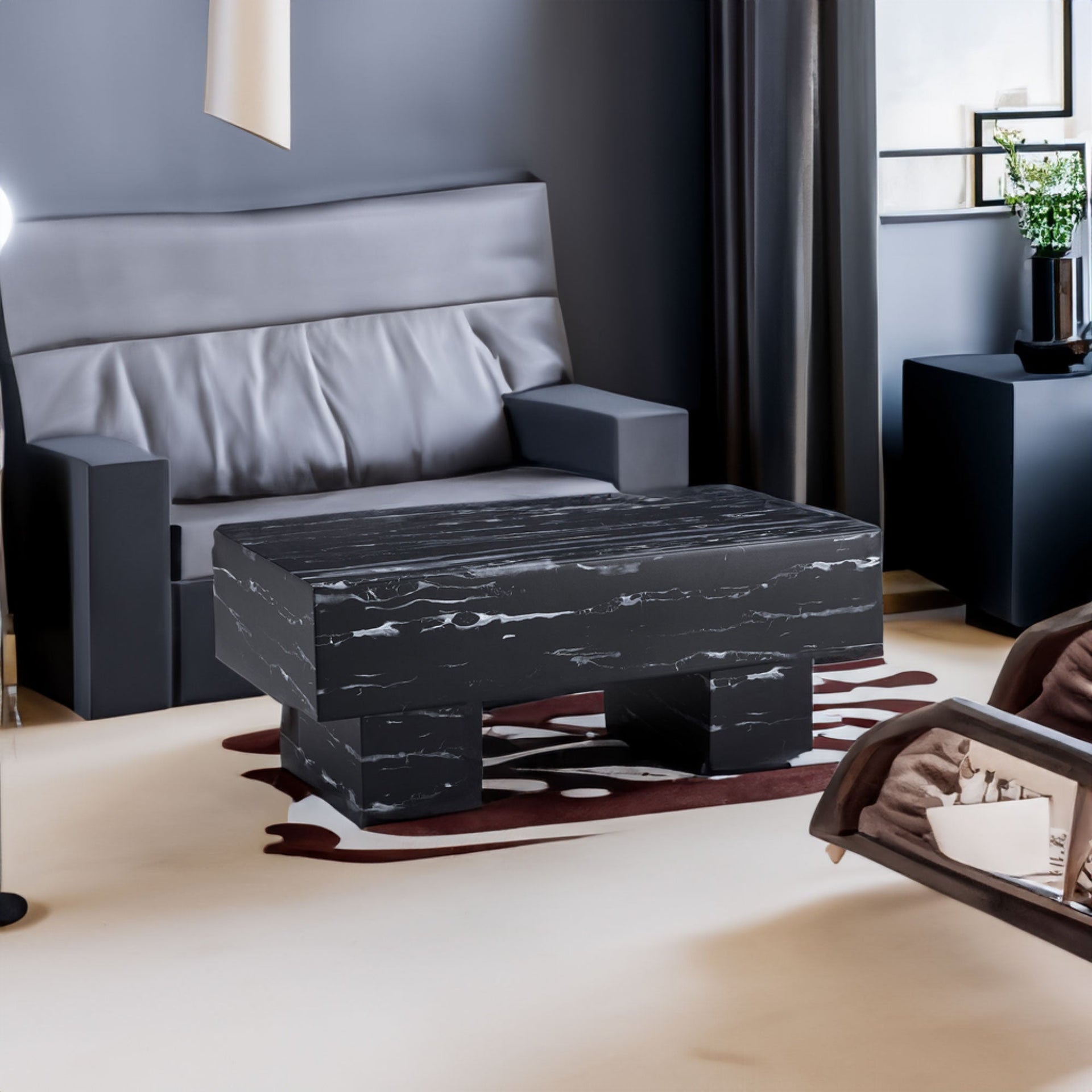The black coffee table has patterns Modern rectangular table suitable for living rooms and apartments 43.3