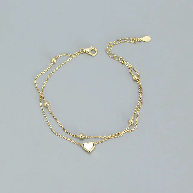 925 Sterling Silver Double Layer Heart-shaped Bracelet for Women Girl Korean Style Small Fresh Summer Bracelet