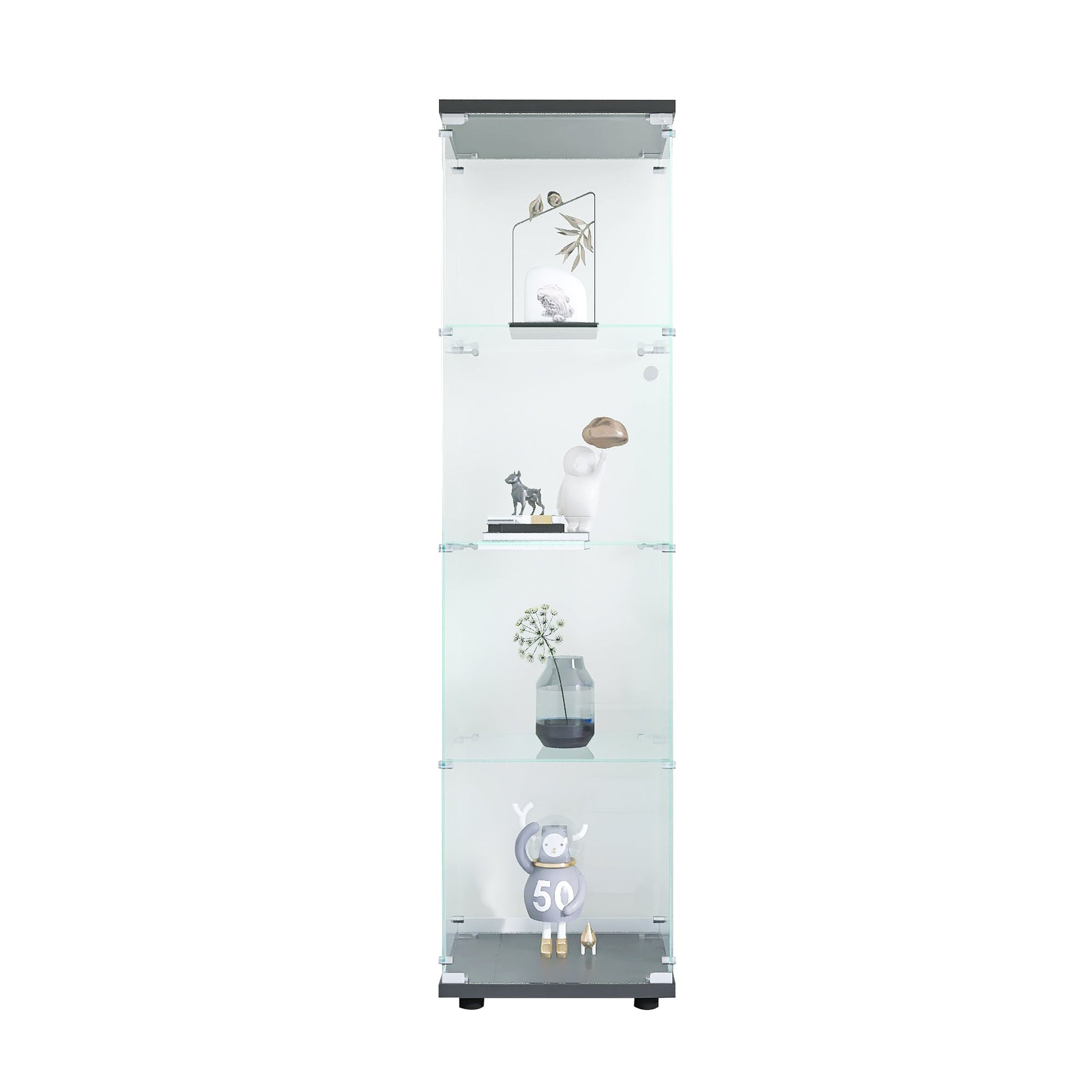 4 glass display cabinets with door shelves, floor standing antique bookshelf, 64.7