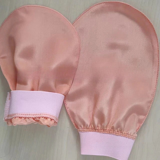 Silk exfoliating face wash and beauty towel, soft and exfoliating, bath and scrubbing, silk bath and face wash gloves