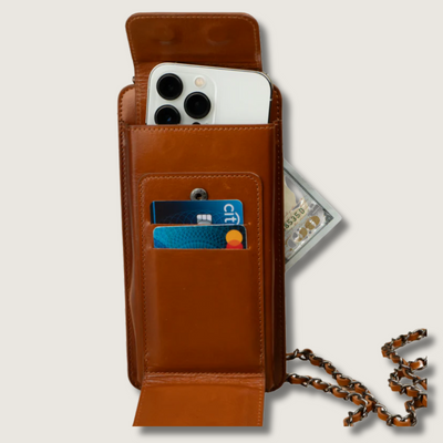 Leather Brown Crossbody Bag Phone Wallet - Columbus