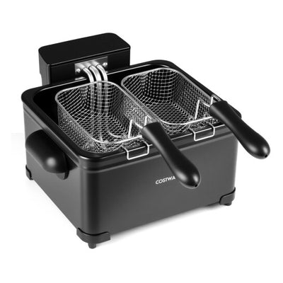 5.3-Qt Electric Deep Fryer with 3 Baskets 1700W LED Touch Screen and 6 Presets-Black