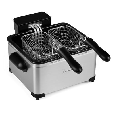 5.3-Qt Electric Deep Fryer with 3 Baskets 1700W LED Touch Screen and 6 Presets-Silver