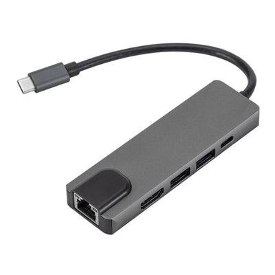 SaharaCase 5-in-1 USB-C Hub with Ethernet – Multiport Adapter with 4K HDMI, 100W PD Charging, and RJ45 – For MacBook & PC