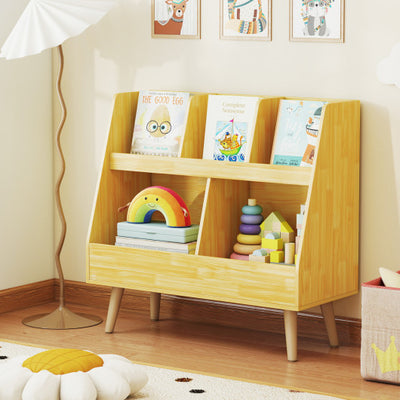 5-Cube Kids Bookshelf and Toy Organizer with Anti-Tipping Kits-Oak