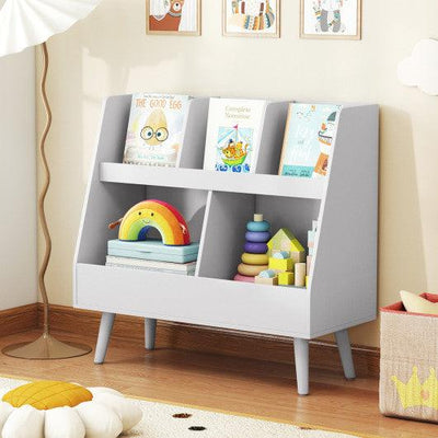 5-Cube Kids Bookshelf and Toy Organizer with Anti-Tipping Kits-Light Gray