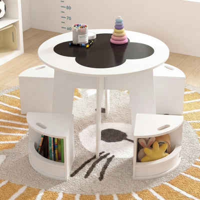 5 PCS Kids Table and Chair Set with Storage Stools for Activity-White