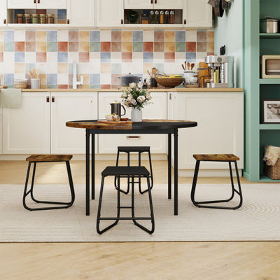 5-Piece Dining Set for 4 47 Inch Round Kitchen Table and 4 Stools-Brown
