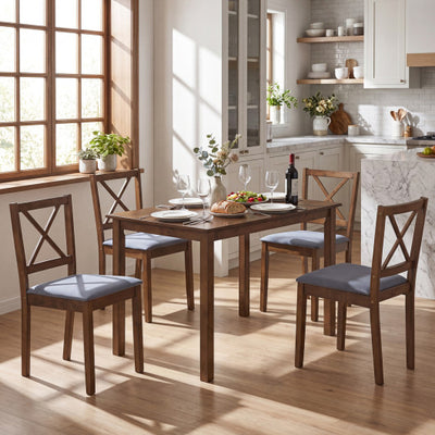 5-Piece Dining Set with Rectangular Table & Fabric Chairs for Small Space-Gray