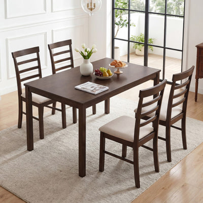 5-Piece Dining Table Set for 4 with Upholstered Chairs for Small Space and Dining Room-Brown