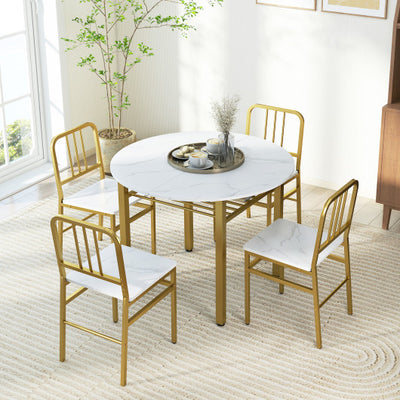 5-Piece Round Dining Table Set with Storage Shelf for Dining Room-White