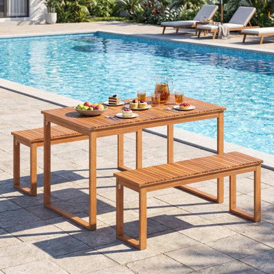 Outdoor Acacia Wood Dining Table with Slatted Tabletop for Garden