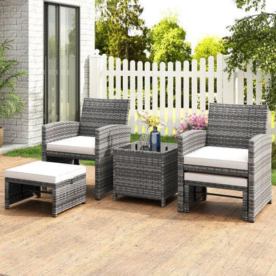 5 Pieces Patio Furniture Set PE Wicker Outdoor Lounge Chairs with 2 Ottomans-White