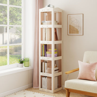 5-Tier Foldable Rotating Bookshelf 360° Spinning Bookcase with Swivel Base-White