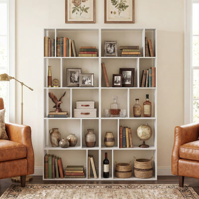 5-Tier Modern Bookshelf with Open Back and 2 Anti-Tipping Kits-White