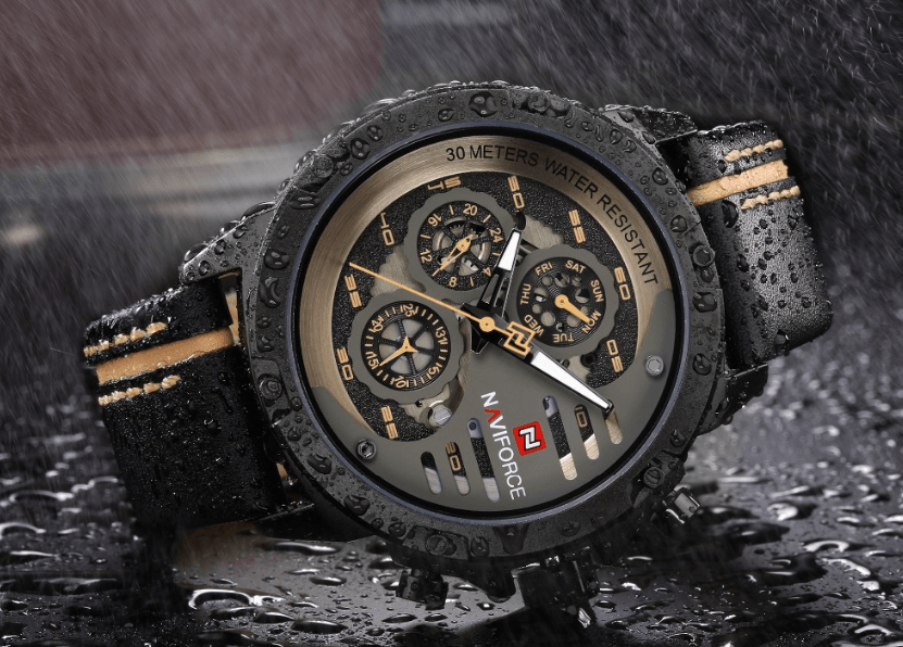 Men's Sports Waterproof Watch With Chronometers And Leather Belt Multifunction Wristwatch Unique Design Perfect Gift