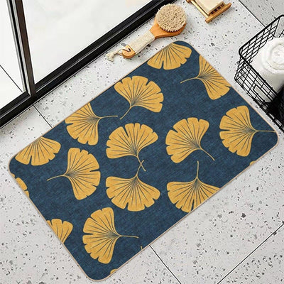 Ginkgo Biloba - Gingko Leaves - Blue Bath Mat