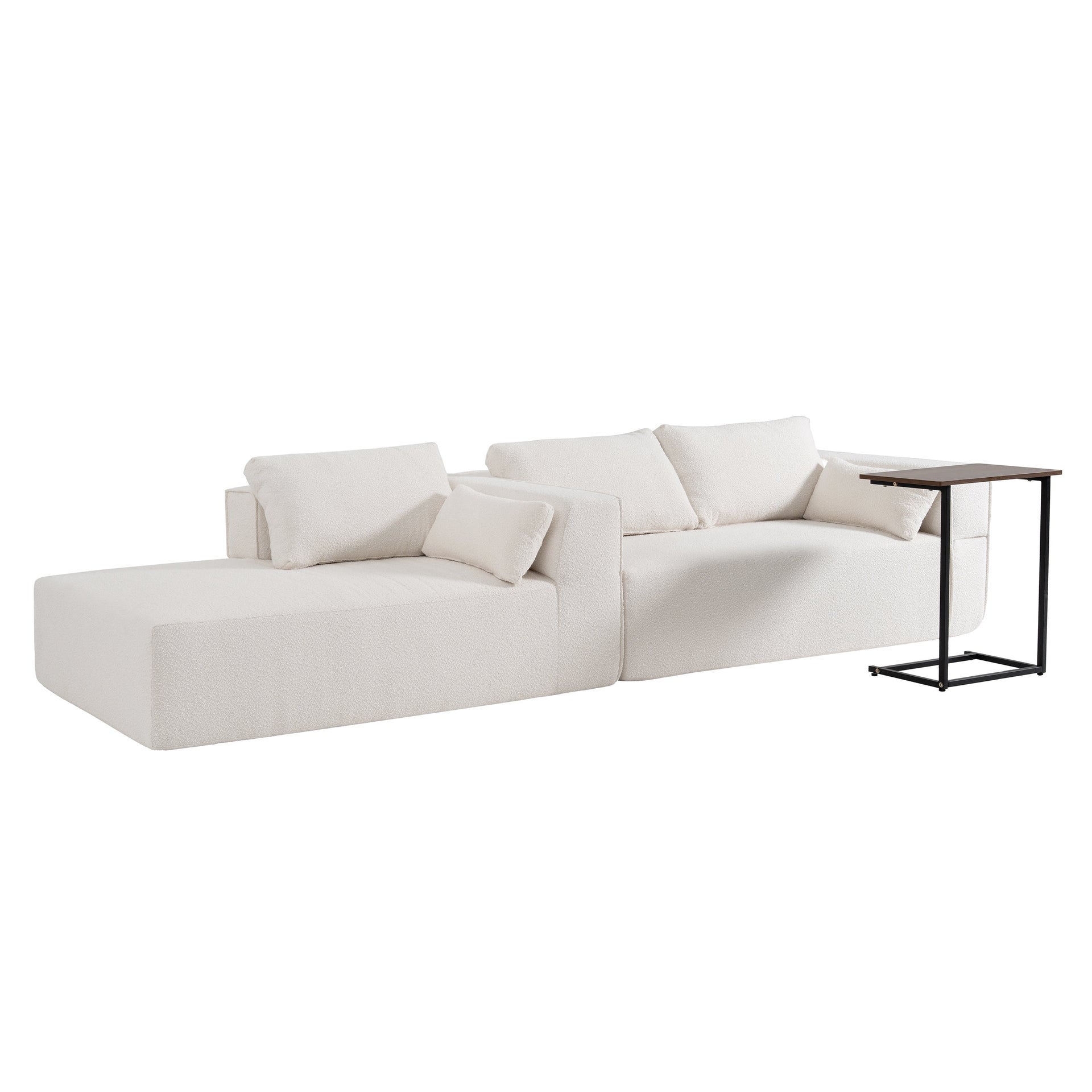 112'Modular Sectional Sofa with Free Side Table,Wide Seat,Fully Compressed,Wrinkle-resistant Boucle Fabric Couch with Chaise,Free Combination,L-Shaped Sofa for Living Room,No Assembly Required,3 Color