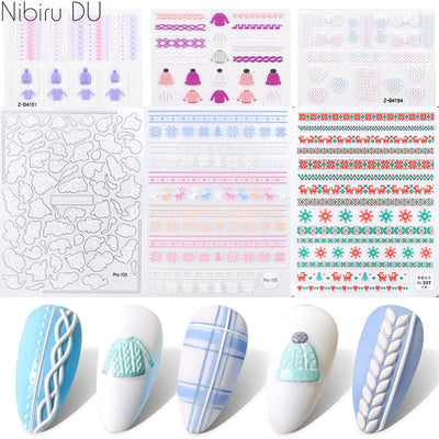 5D Sweater Nail Sticker Acrylic Engraved Winter Charm Designs Beauty Cloth Christmas Patterns Nails Art Decoration Tools Nail Art Stickers Decor Tip Transfer Nail Decals Sticker For Pretty Girl Self-Adhesive Nail Decals Designer Nail Stickers