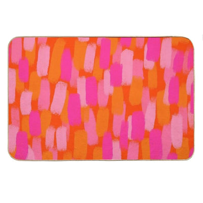 Abstract, Pink And Orange, Paint Brush Effect Bath Mat