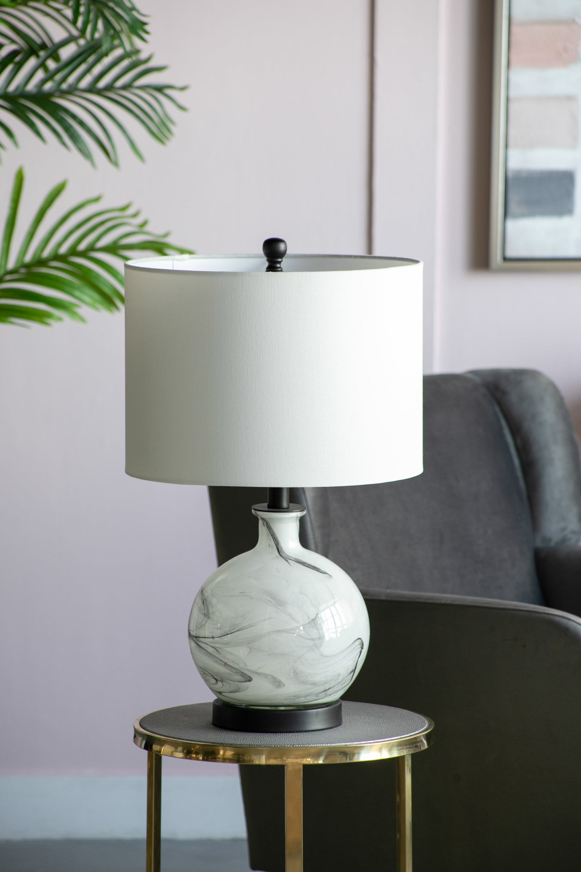 14x14x23' White And Grey Glass Table Lamp