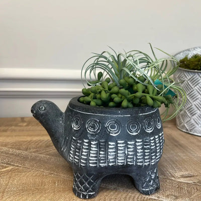CEMENT TURTLE PLANTER IN BLACK