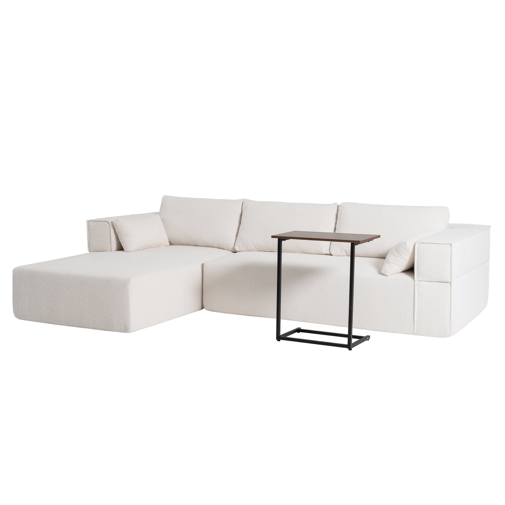 112'Modular Sectional Sofa with Free Side Table,Wide Seat,Fully Compressed,Wrinkle-resistant Boucle Fabric Couch with Chaise,Free Combination,L-Shaped Sofa for Living Room,No Assembly Required,3 Color