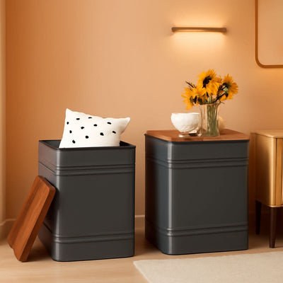Industrial Black Storage Ottoman With Removable Lid