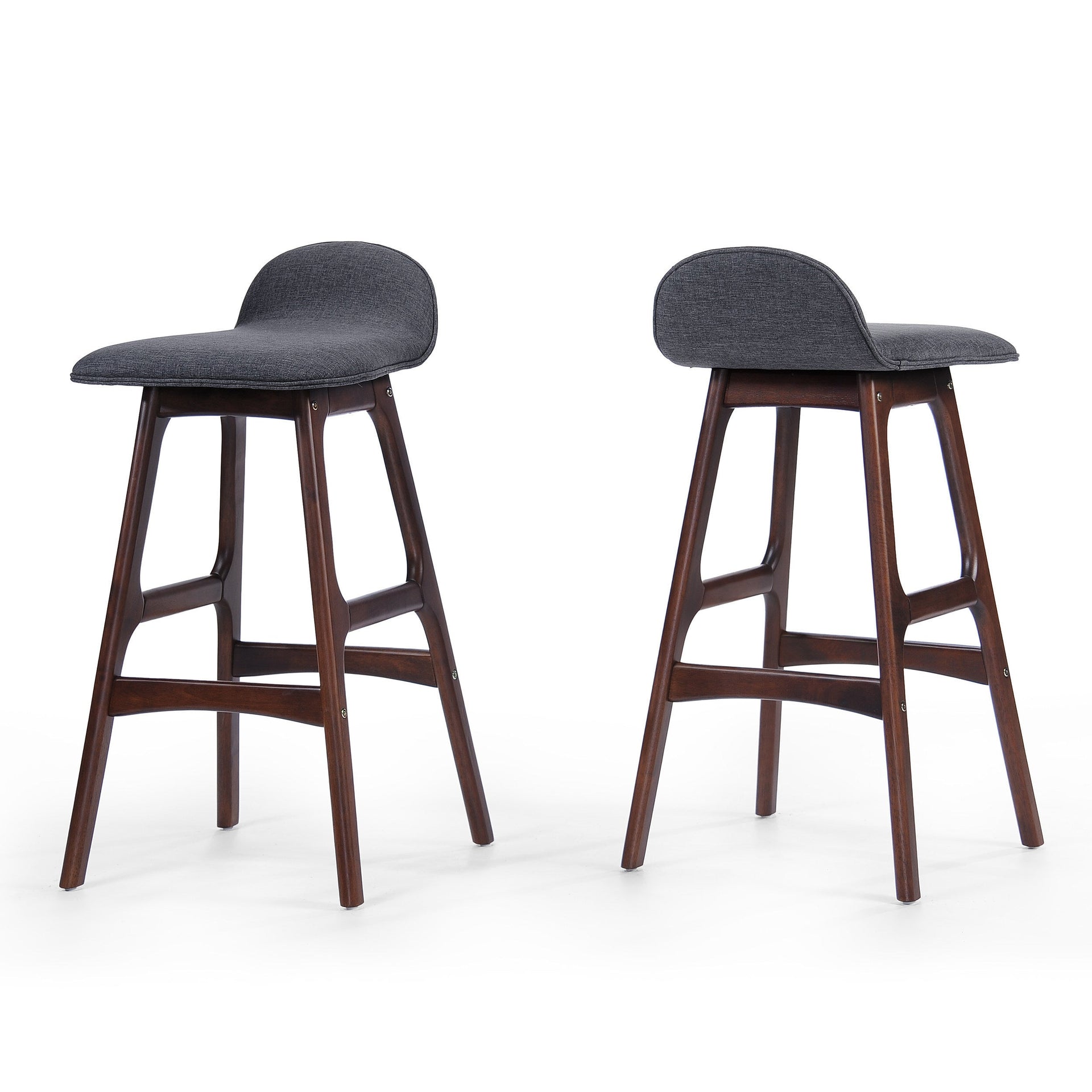 28.5' Mid-Century Modern Upholstered Low Back Barstools (Set of 2), Charcoal, Walnut Finish