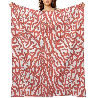 Coral Reef Pattern Reddish Coral White Coastal Beach House Throw Blanket