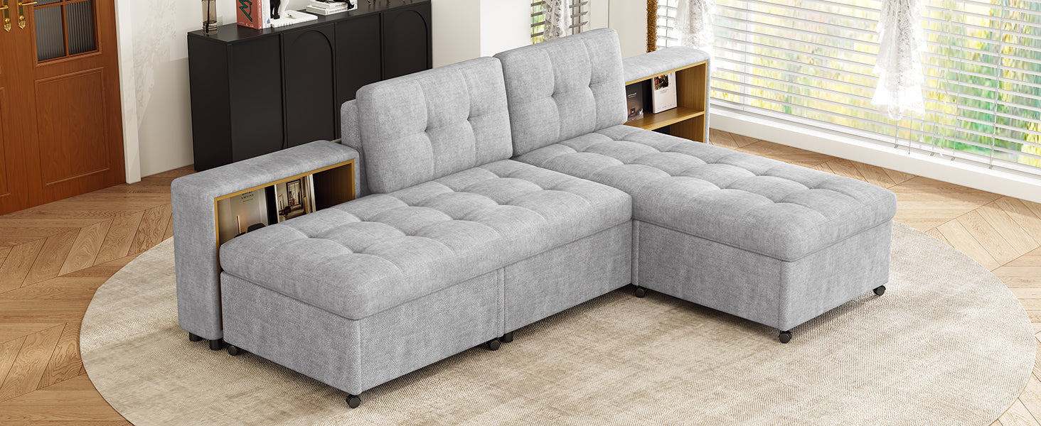121.2' Versatile Sofa Bed Modular Sofa Free-combined Sofa with Two Storage Racks, Gray