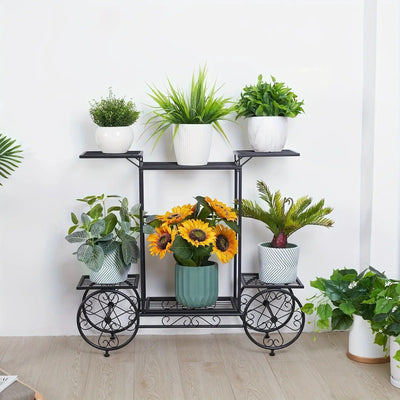 6-Tier Metal Garden Cart Plant Stand Iron Flower Display Rack