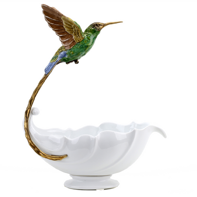 Porcelain - Ormolu Blue Green Hummingbird With Dish