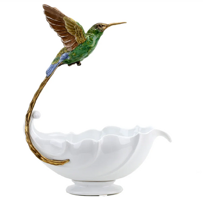 Porcelain - Ormolu Blue Green Hummingbird With Dish