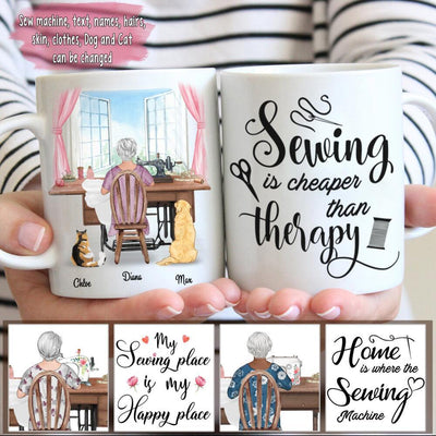 Personalized Coffee Mug For Sewing Lovers - Best Mother's Day Gift For Grandma/Mom/Aunt - Sewing is cheaper than therapy - HA9DNZ