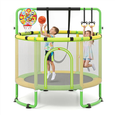 60 inch 6-in-1 Kids Toddler Trampoline with Gymnastics Bar-Green