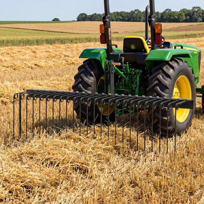 60 inch Pine Straw Rake Tow Behind Landscape Rake with 26 Metal Coil Tines-Black