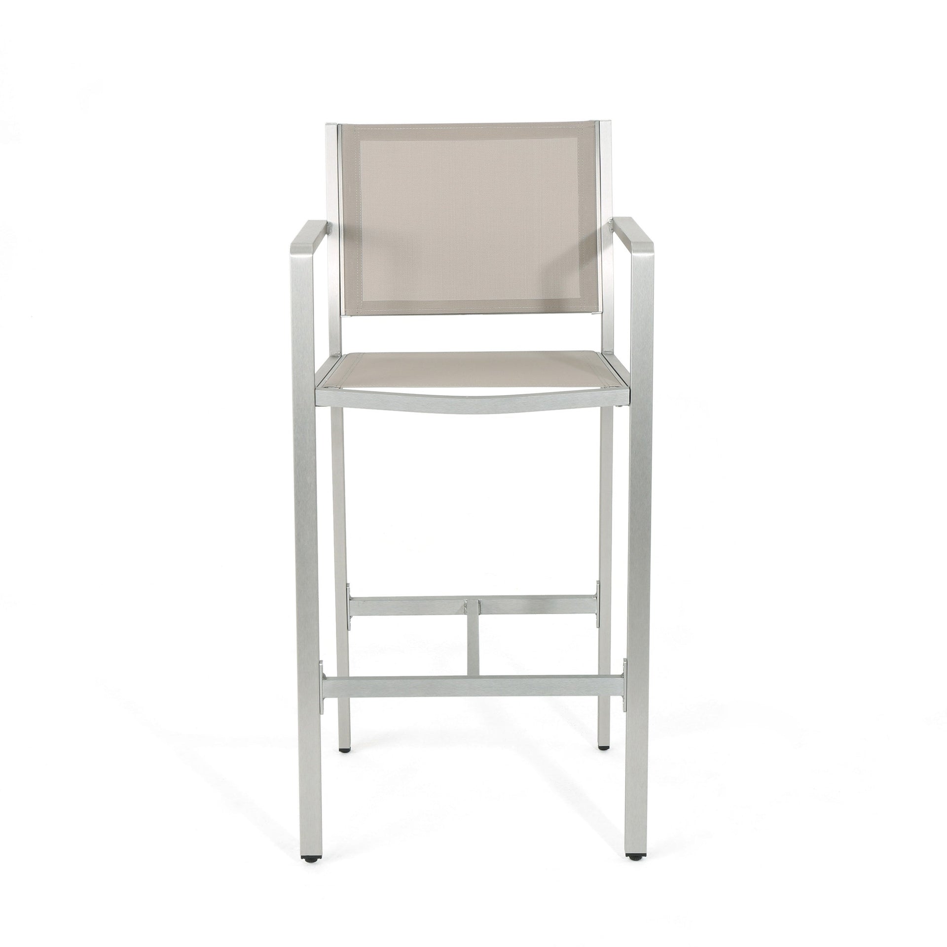 29.5' Outdoor Rust-Proof Aluminum Barstools with Grey Mesh Backrest and Seat, Set of 2