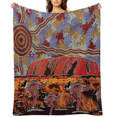 Authentic Aboriginal Art - Uluru Ayers Rock Throw Blanket