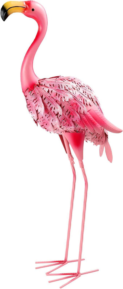 Garden Statues Flamingo Sculptures Metal Yard Art, Pink Bird Art Outdoor Backyard Decor Patio Lawn Porch Ornament Flamingo Yard Decoration (Pink with White)