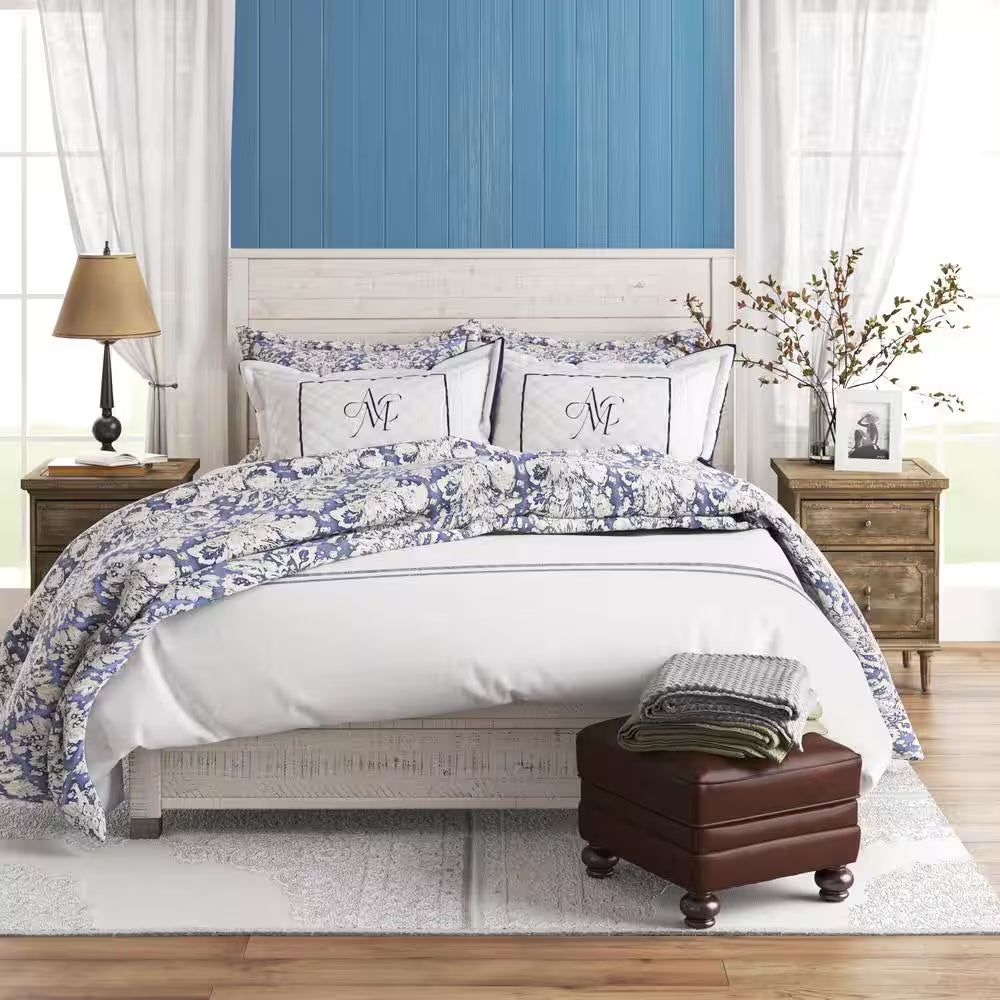 Baja Shabby White, Full Size, Panel Headboard, Platform Bed
