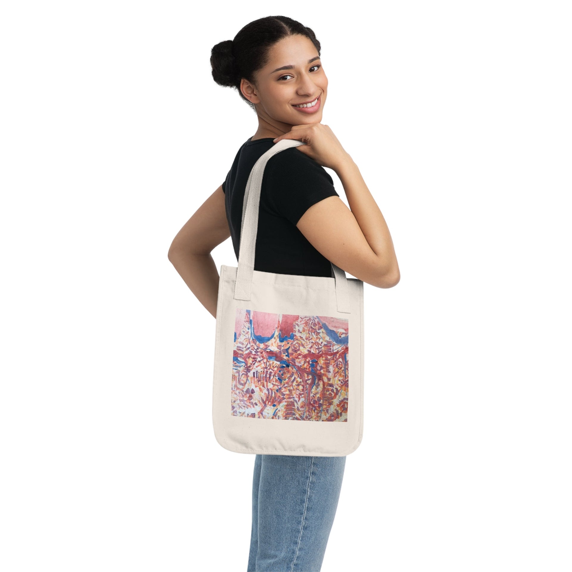 Organic Canvas Tote Bag with 'Abstract Fusion' Abstract I Original Artwork by American Artist Barbara Cleary