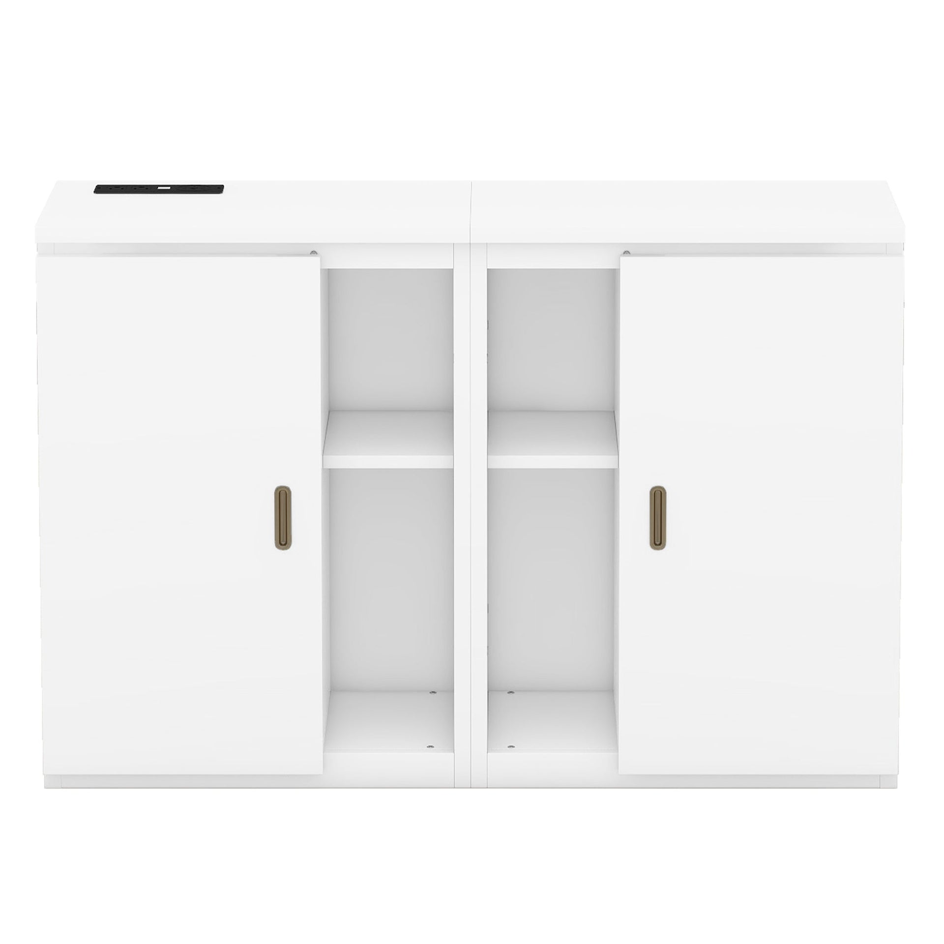 Queen Size Murphy Bed with Shelves, Cabinets and USB Ports,White